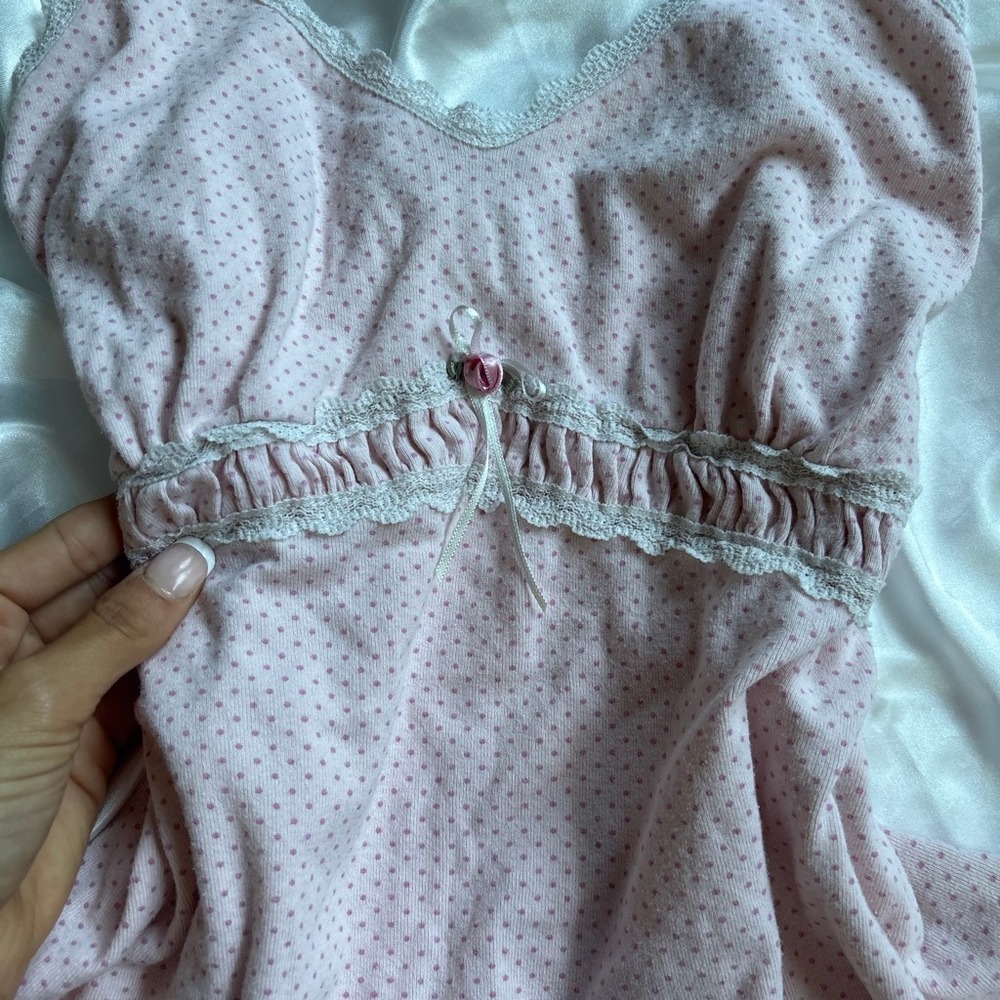Vintage Coquette Cami Top Pink Lace Trim Polka Dot Dressbarn L - Picture 3 of 7